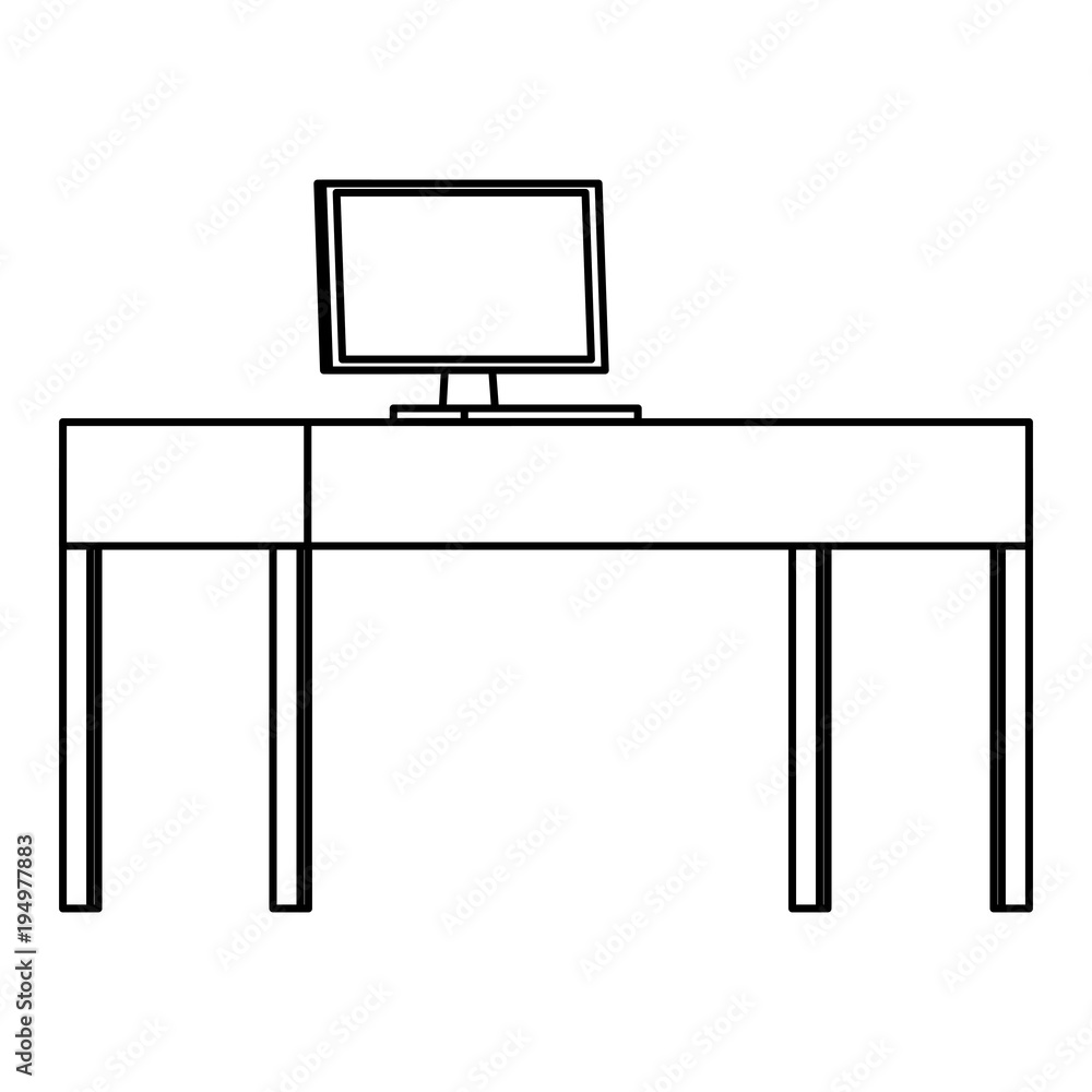 Poster office desk with desktop computer vector illustration design