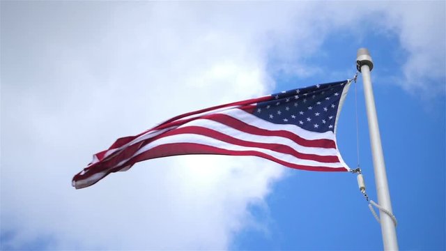 Professional video of United States flag waving in the wind in slow motion 180fps