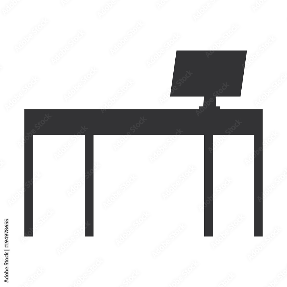 Poster office desk with desktop computer vector illustration design