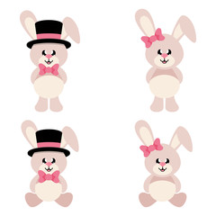 cartoon cute bunny girl and boy set