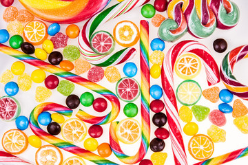 Colorful lollipops and different candies