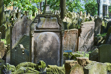 Tombstones on Old Jewish Cemetery in the Jewish Quarter in Prague.There are about 12000 tombstones presently visible. One of the most important Jewish monument