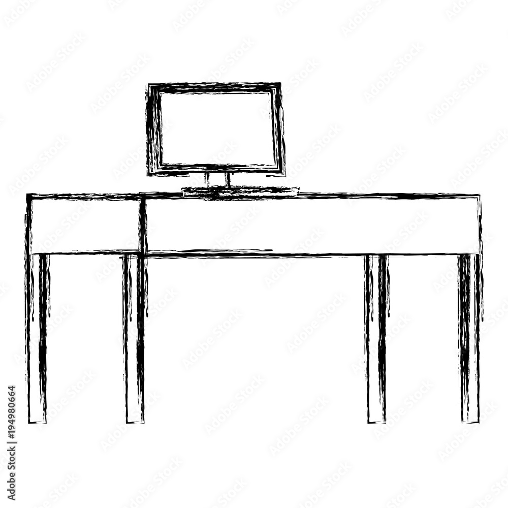 Poster office desk with desktop computer vector illustration design