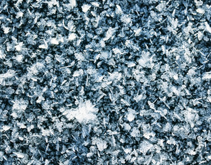 festive beautiful natural background of carved shiny blue frost crystals and cold ice texture