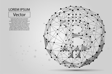 Abstract mash line and point Bitcoin. Vector business illustration. Polygonal low poly currency.