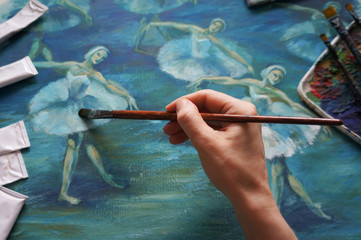brush, palette, artist's hand, ballet Painting Acrylic and Full spectrum on Cardboard