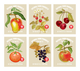 Price tags for berries and fruits.