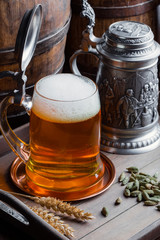 Light beer on an old background