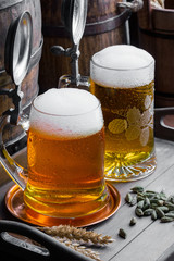 Light beer on an old background