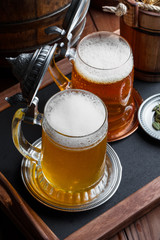 Light beer on an old background