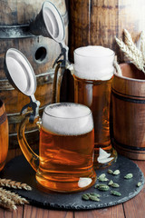 Light beer on an old background