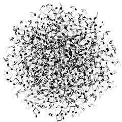 Vector Confetti Background Pattern. Element of design. Music Signs on a black Background