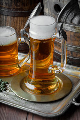 Light beer on an old background