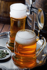 Light beer on an old background