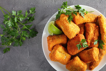 close-up of baked in oven pieces of fish