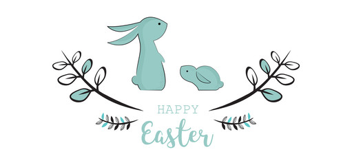 cute bunnies with flower branches for easter banner.