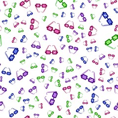 Naklejka premium Glasses summer vector pattern. Seamless background illustration. Cute cartoon texture, textile fabric, print. Hipster spring wrapping paper, book cover, clothes, and pattern for kids, children.