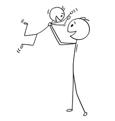 Cartoon stick man drawing conceptual illustration of father and son enjoying playing together.