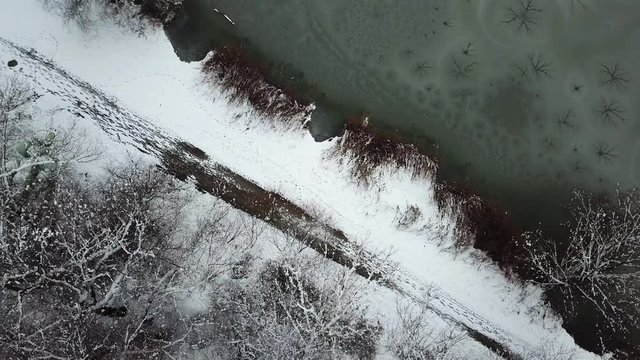 Flying over a typical winter landscape in Germany