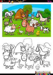 Fototapeta premium cute farm animals characters group color book