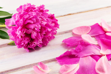 Pink peony flowers on a table