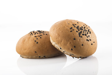 Food:Close up of Whole Wheat Bun Isolated on White Background Shot in Studio
