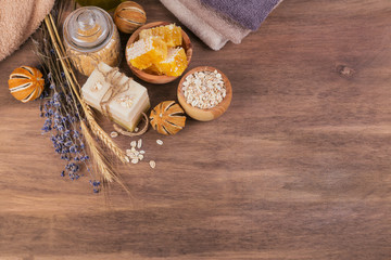 Honeycomb, sea salt, oatmeal and handmade soap with honey