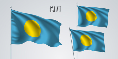 Palau waving flag set of vector illustration