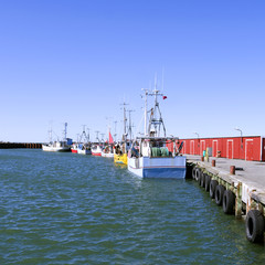 Laesoe / Denmark: Fishing cutters moored at the pier in the fishing port of Oesterby Havn © torstengrieger