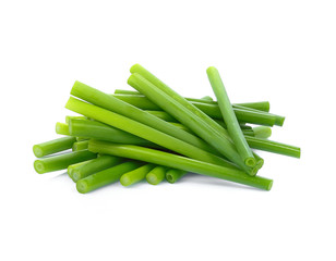 fresh Allium tuberosum slice isolated on white background