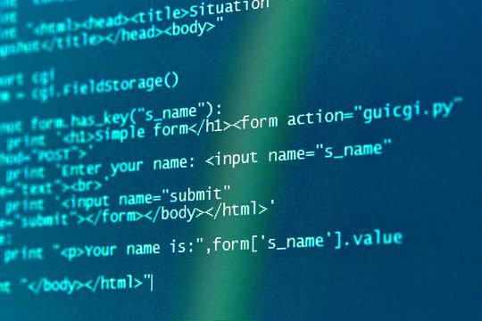 Programming code abstract screen of software developer. Computer script.