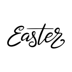 Easter lettering. Template vector hand drawn black on white background. Happy holiday postcard. Vector illustration