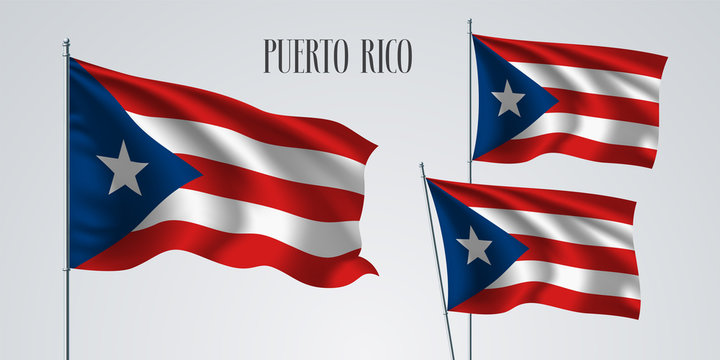 Puerto Rico waving flag set of vector illustration