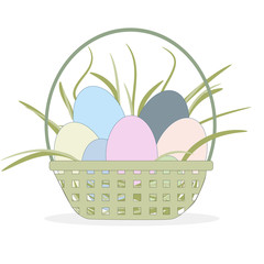 Big basket with color Easter eggs