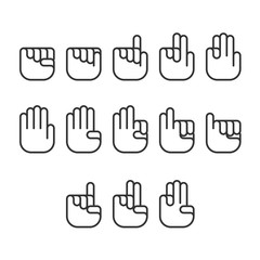 Hand finger counting number icons set sign language concept, outline stroke flat design black and white color illustration isolated on white background, vector eps 10