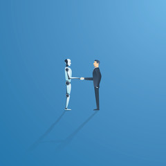 Ai or artificial intelligence vector concept with ai robot handshake with human. Symbol of future cooperation, technology advance, innovation.