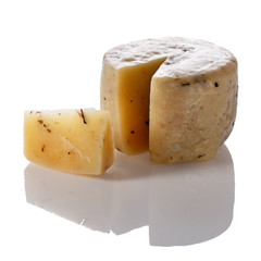 Hard truffle cheese isolated on white background.