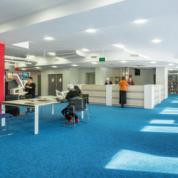 University library with blue floor