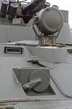 window for viewing in a protective shield on Russian patrol vehi