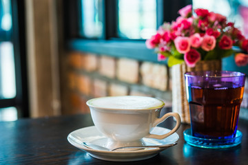 Hot matcha green tea with milk