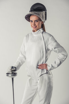 Attractive female fencer