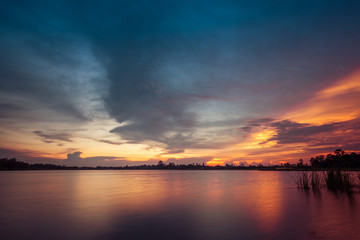 sunset on the lake landscape