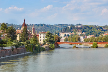 Obraz premium VERONA, ITALY - AUGUST 17, 2017: Panoramic view from the promenade in Verona.