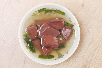 Pork blood jelly soup is a popular street food in Taiwan