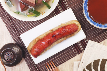  Sausage with sticky rice is a popular street food in Taiwan