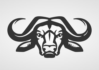 Buffalo head silhouette. Vector bull logo template