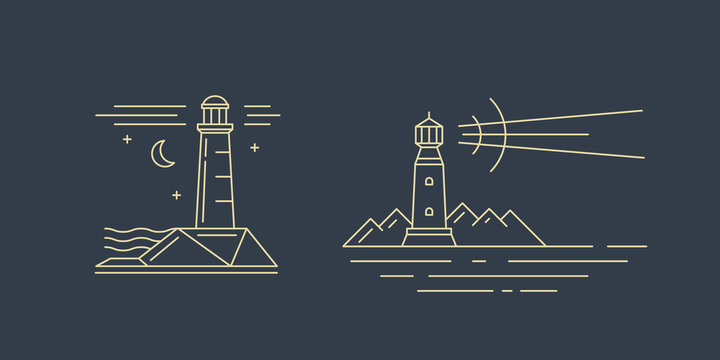 Lighthouse logotype. Line icons