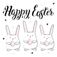 Hand drawn Happy Easter postcard, card, invitation, poster, banner template