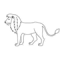 Isolated black outline lion on white background. Side view. Curve lines. Page of coloring book.