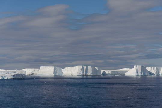 Antarctic seascape with icebergs